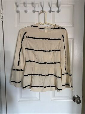 10 Crosby Derek Lam Cream Top with Black Wave Stripes